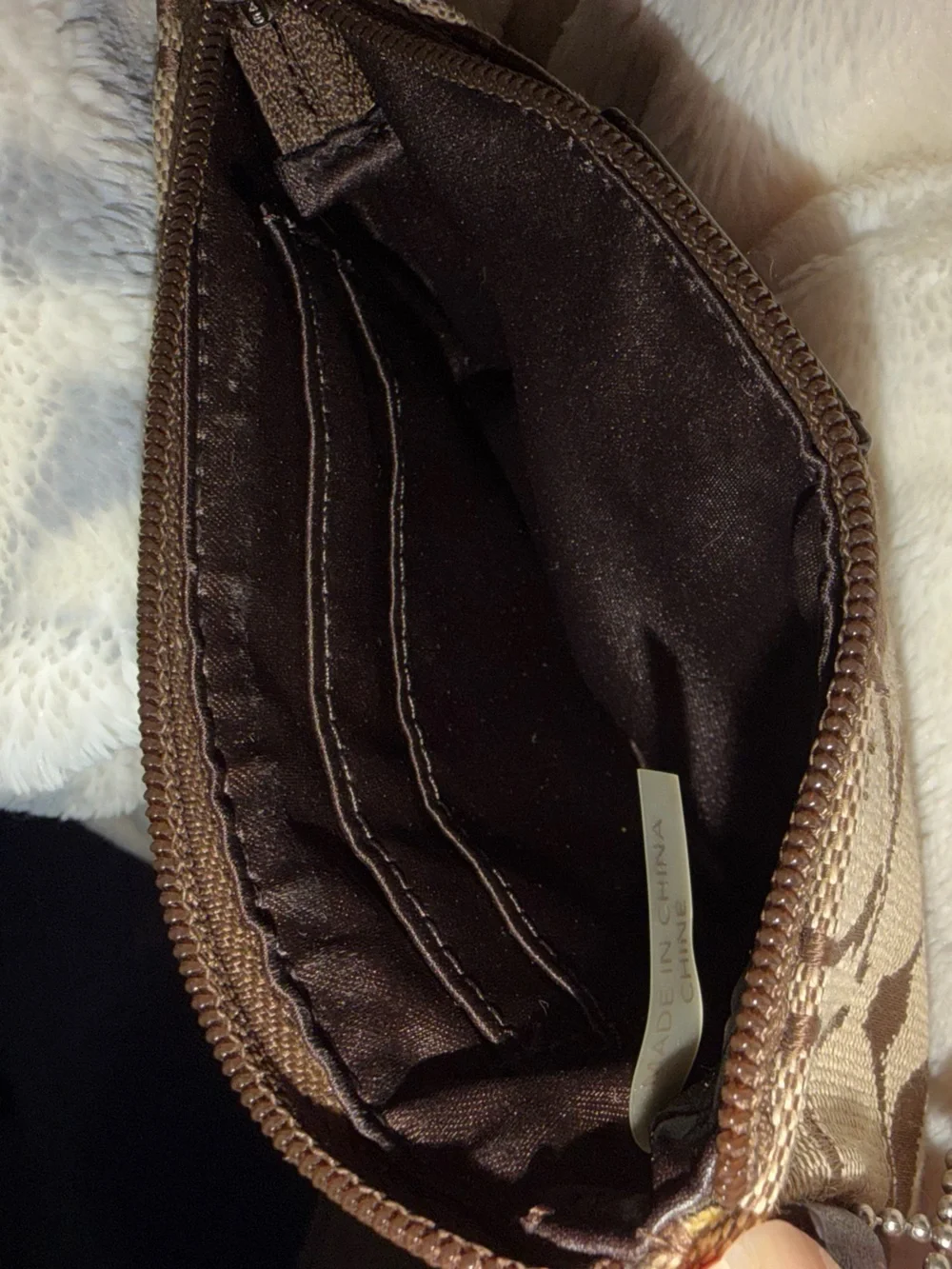 Coach Brown Signature Canvas Wristlet with Dark Brown Leather Trim
